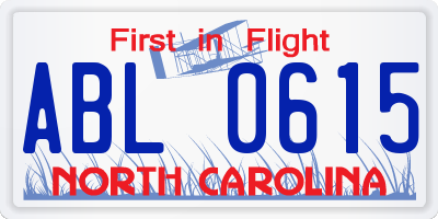 NC license plate ABL0615