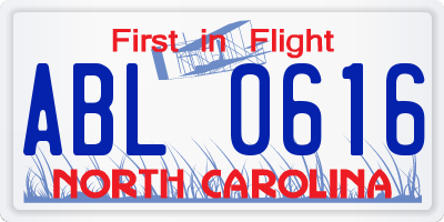 NC license plate ABL0616