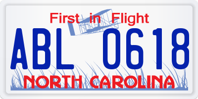 NC license plate ABL0618