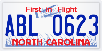 NC license plate ABL0623