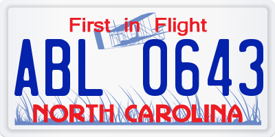 NC license plate ABL0643