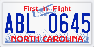 NC license plate ABL0645
