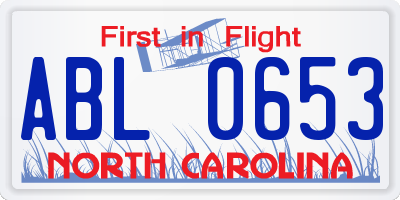 NC license plate ABL0653