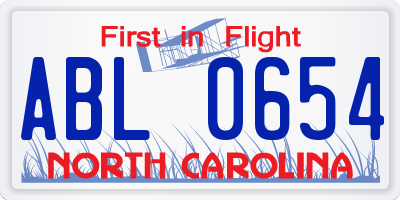 NC license plate ABL0654