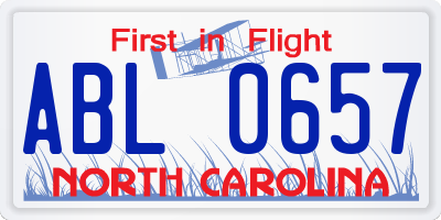 NC license plate ABL0657