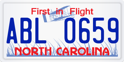 NC license plate ABL0659