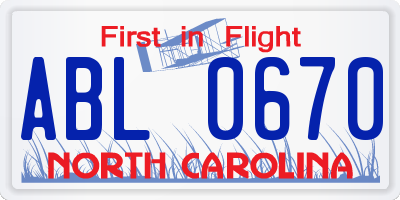 NC license plate ABL0670
