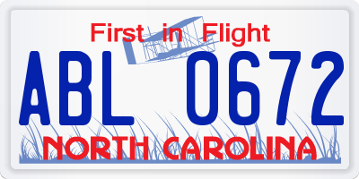NC license plate ABL0672