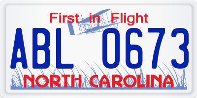 NC license plate ABL0673