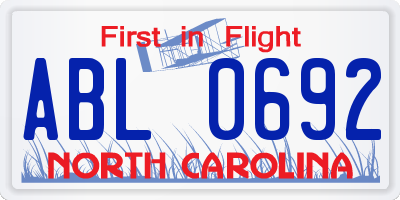 NC license plate ABL0692