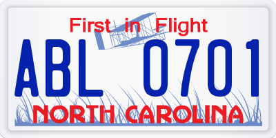 NC license plate ABL0701