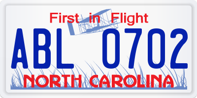 NC license plate ABL0702