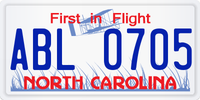 NC license plate ABL0705