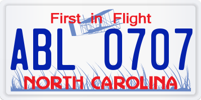 NC license plate ABL0707