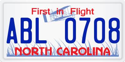 NC license plate ABL0708