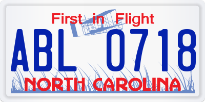 NC license plate ABL0718