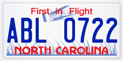 NC license plate ABL0722