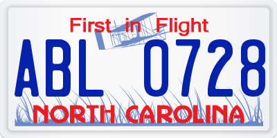 NC license plate ABL0728