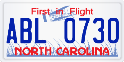 NC license plate ABL0730