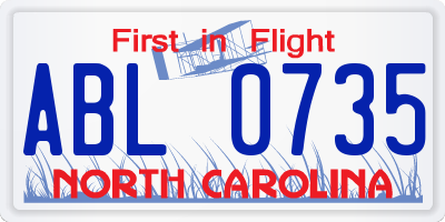 NC license plate ABL0735