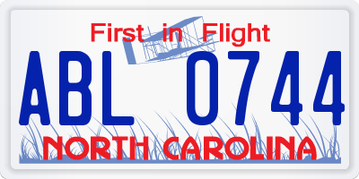 NC license plate ABL0744