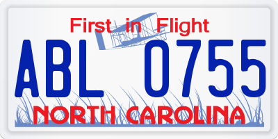 NC license plate ABL0755