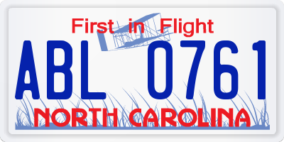 NC license plate ABL0761