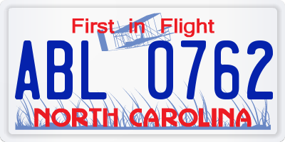 NC license plate ABL0762
