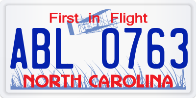 NC license plate ABL0763
