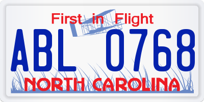 NC license plate ABL0768