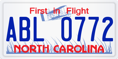 NC license plate ABL0772