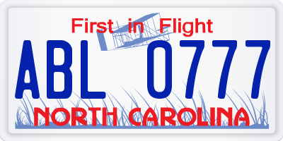 NC license plate ABL0777