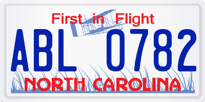 NC license plate ABL0782