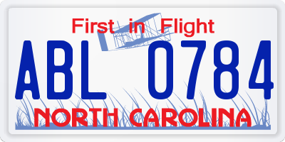 NC license plate ABL0784