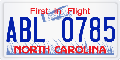 NC license plate ABL0785