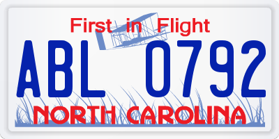 NC license plate ABL0792