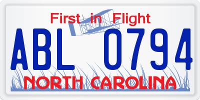 NC license plate ABL0794
