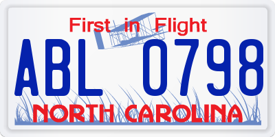 NC license plate ABL0798