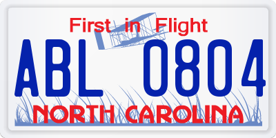 NC license plate ABL0804