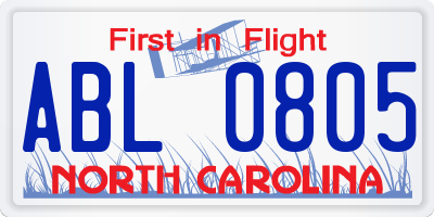 NC license plate ABL0805