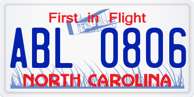 NC license plate ABL0806