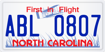 NC license plate ABL0807
