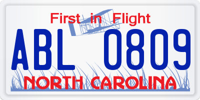 NC license plate ABL0809