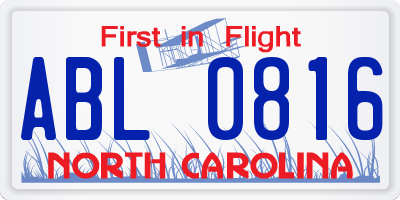 NC license plate ABL0816