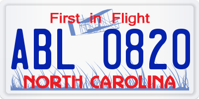 NC license plate ABL0820