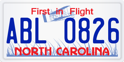 NC license plate ABL0826