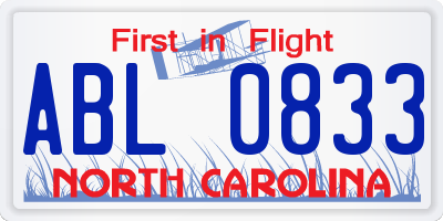 NC license plate ABL0833