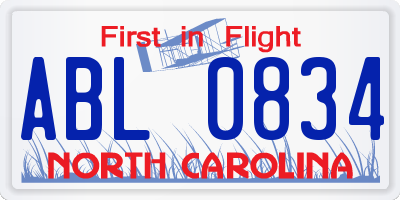 NC license plate ABL0834