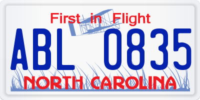 NC license plate ABL0835