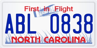 NC license plate ABL0838